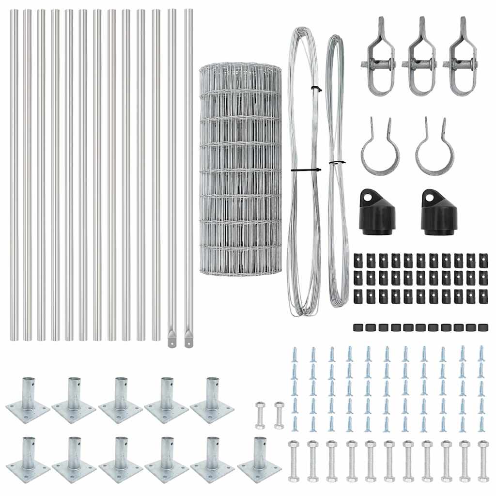Fence with Post Silver 0.6 x 25 m Steel