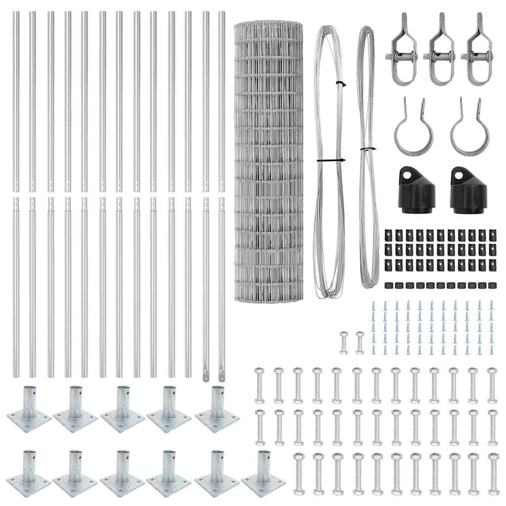 Fence with Post Silver 1 x 25 m Steel