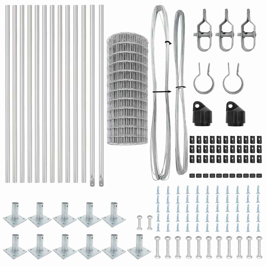 Fence with Post Silver 0.4 x 25 m Steel