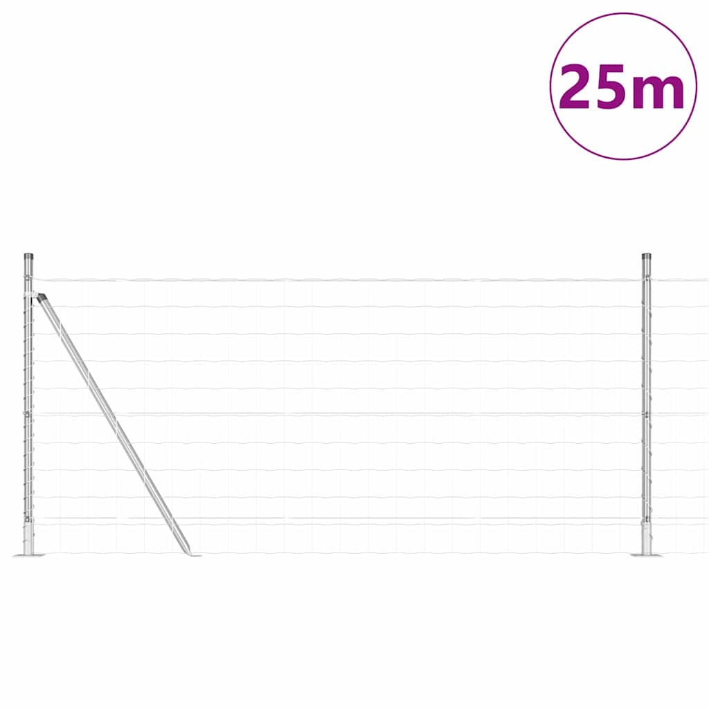 Fence with Post Silver 1 x 25 m Steel