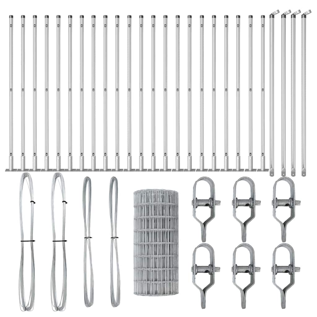 Fence with Post Silver 0.4 x 50 m Steel