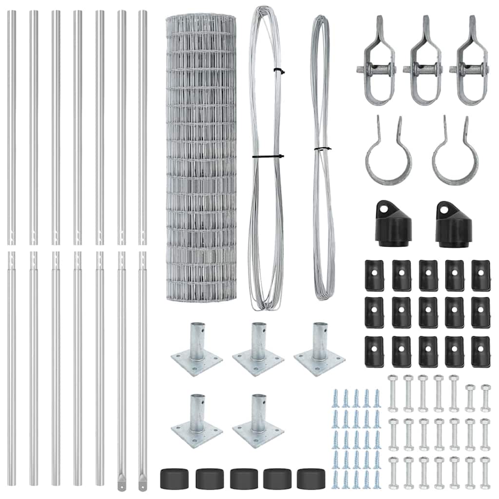 Fence with Posts Silver 1 x 10 m Steel