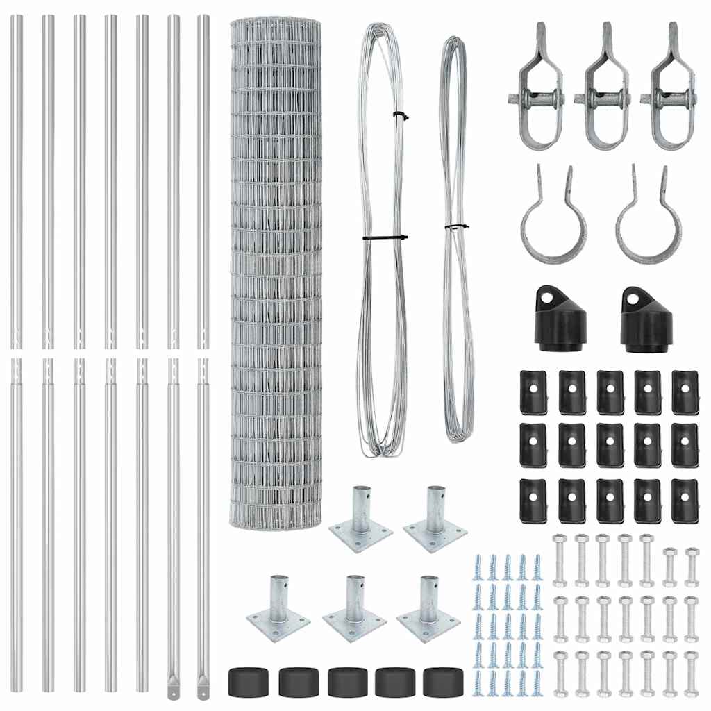 Fence with Post Silver 1.5 x 10 m Steel