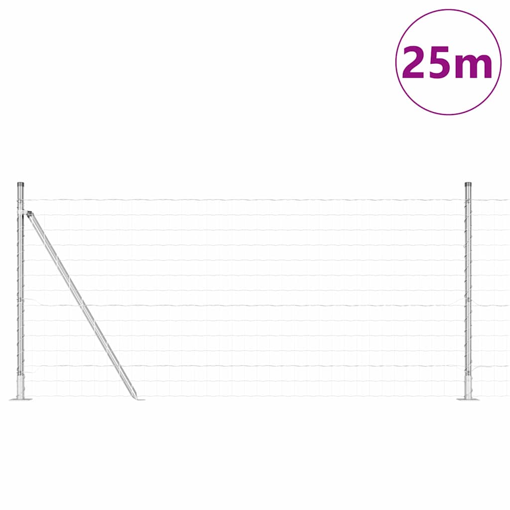 Fence with Post Silver 0.8 x 25 m Steel
