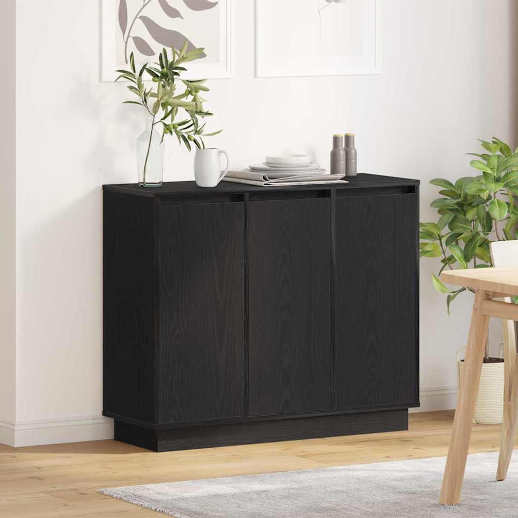 LED Sideboard Black Oak 90 x 32 x 75 cm Engineered Wood