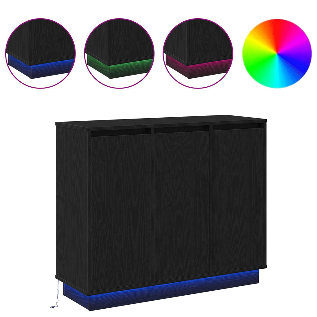 LED Sideboard Black Oak 90 x 32 x 75 cm Engineered Wood