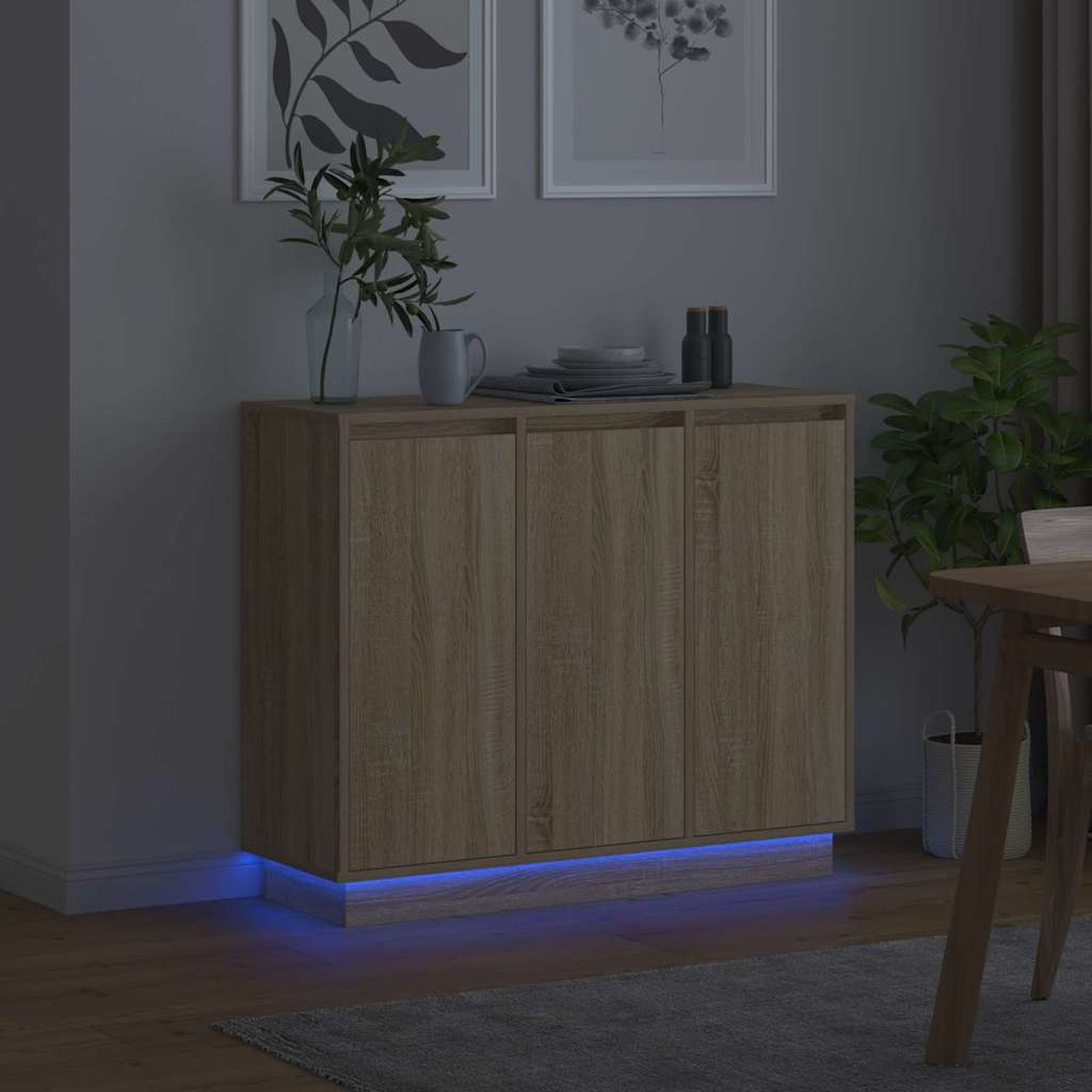 LED Sideboard Sonoma Oak 90 x 32 x 75 cm Engineered Wood