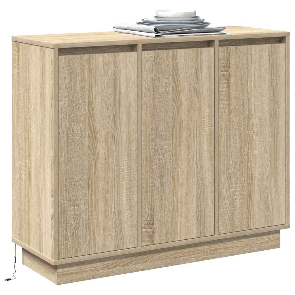 LED Sideboard Sonoma Oak 90 x 32 x 75 cm Engineered Wood