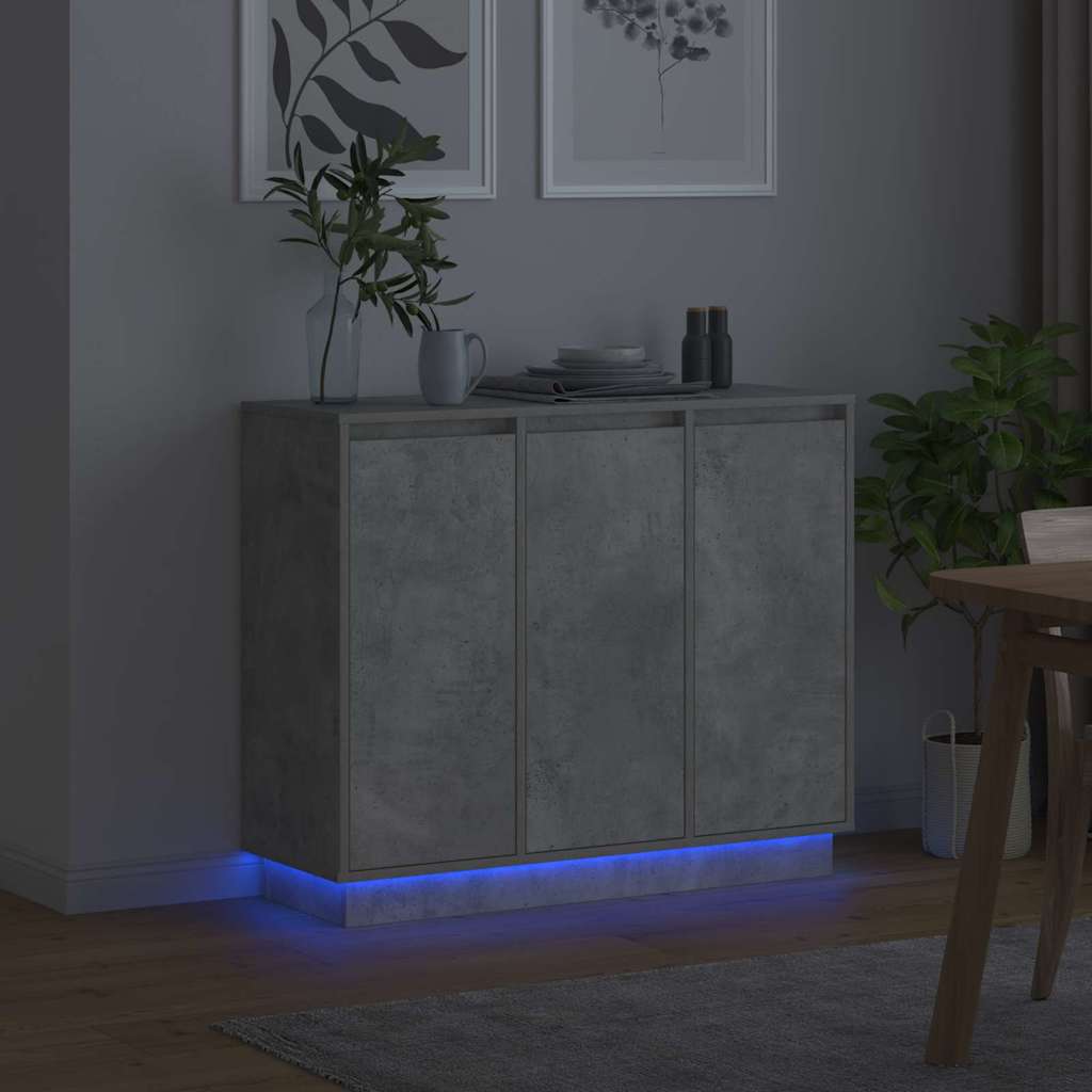 LED Sideboard Concrete Grey 90 x 32 x 75 cm Engineered Wood