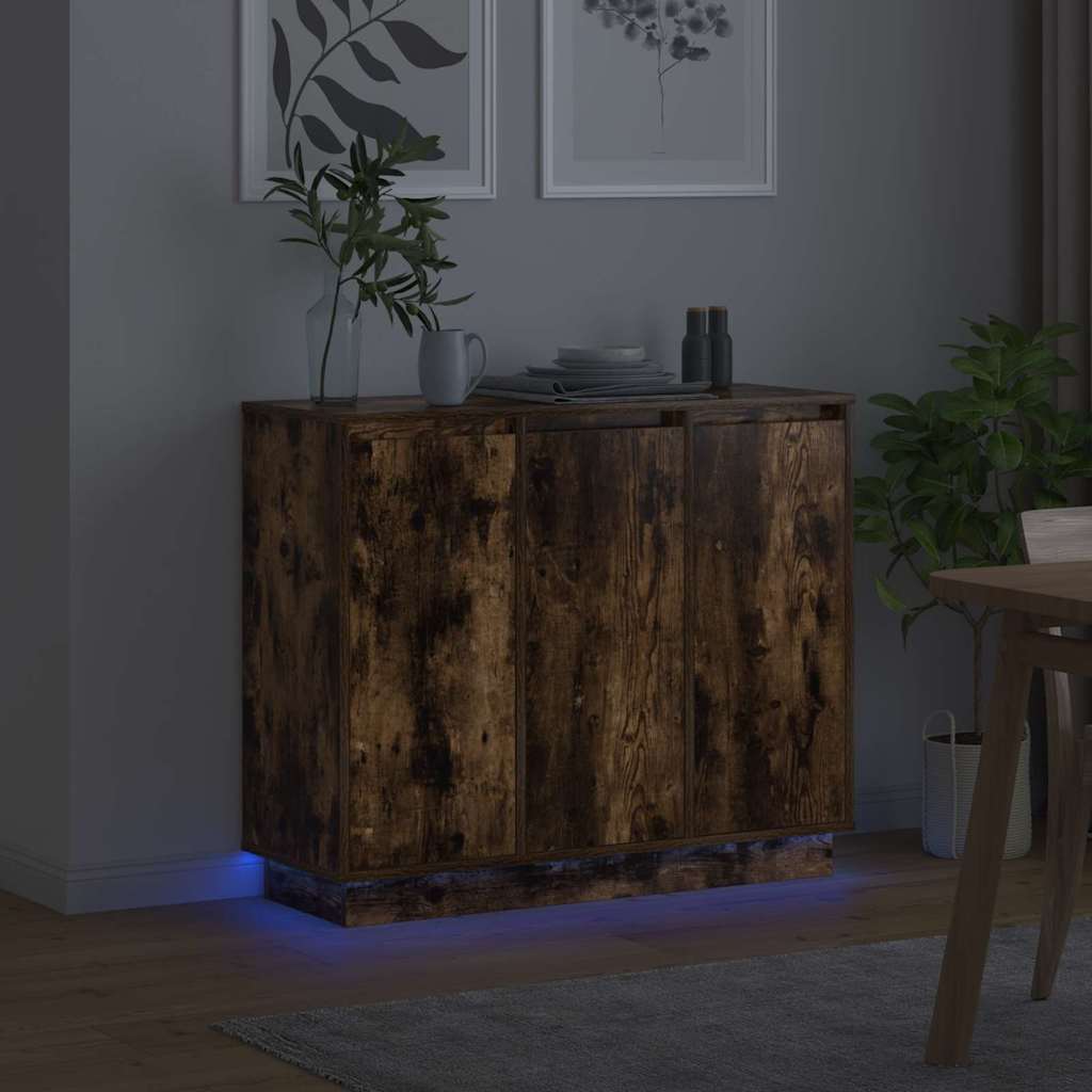 LED Sideboard Smoked Oak 90 x 32 x 75 cm Engineered Wood