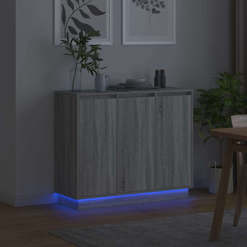 LED Sideboard Grey Sonoma 90 x 32 x 75 cm Engineered Wood