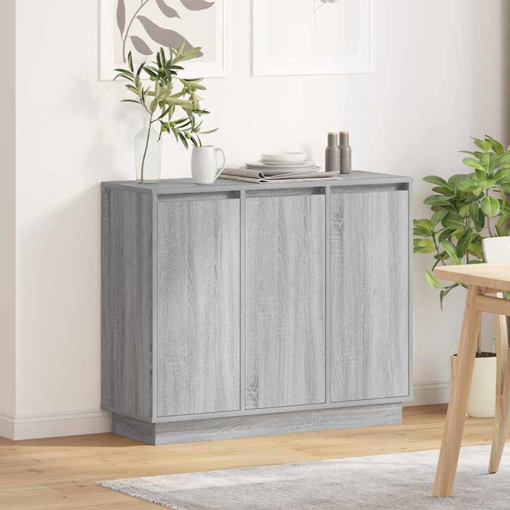 LED Sideboard Grey Sonoma 90 x 32 x 75 cm Engineered Wood