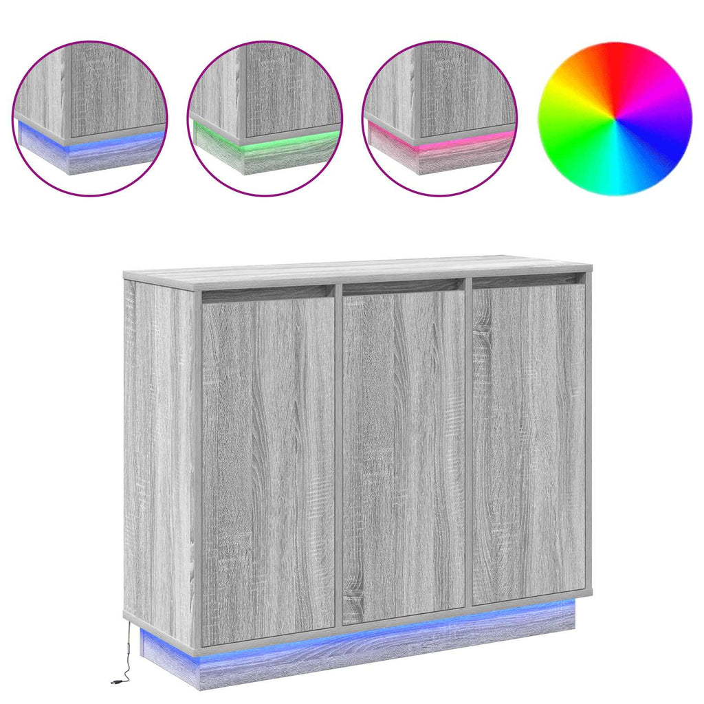 LED Sideboard Grey Sonoma 90 x 32 x 75 cm Engineered Wood