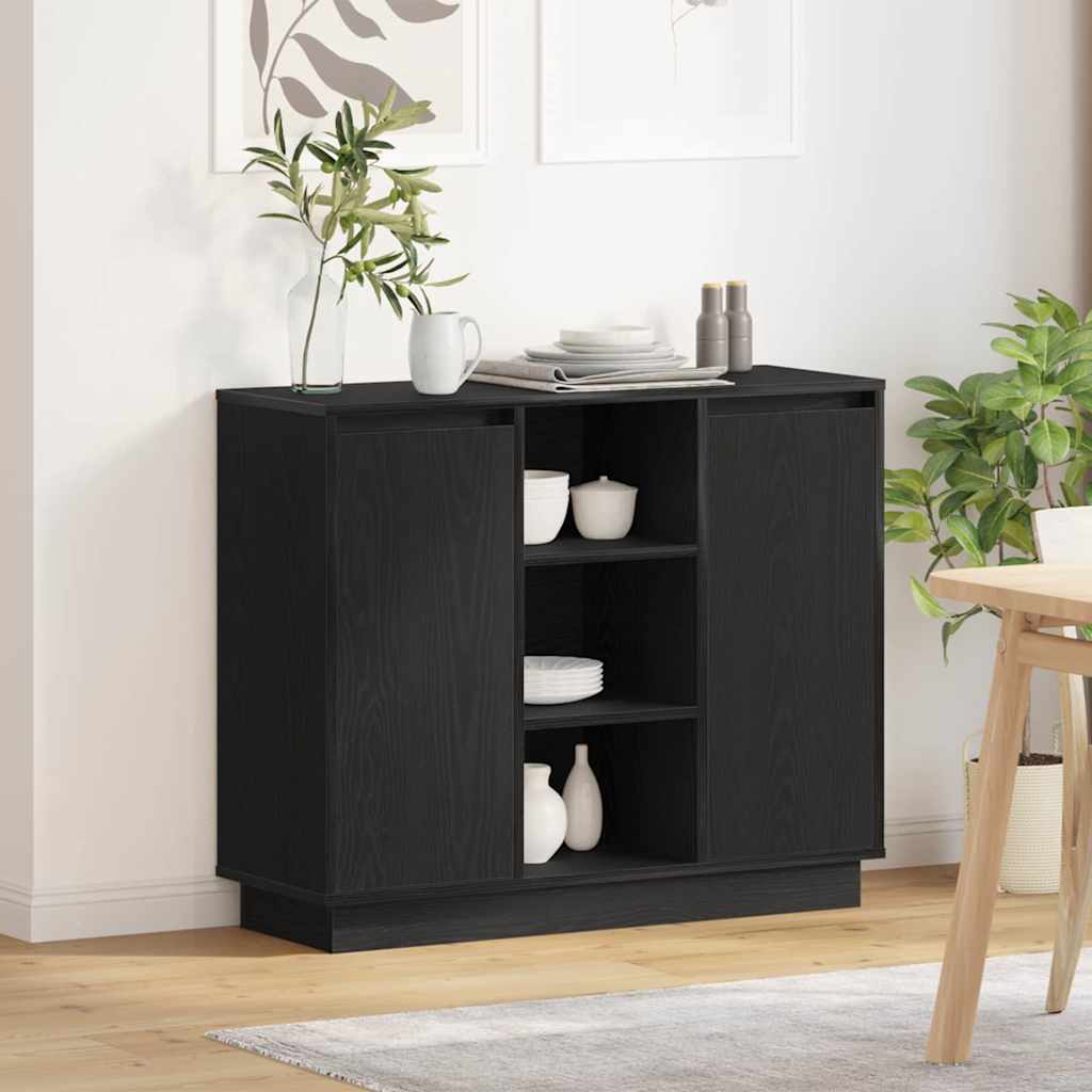 LED Sideboard Black Oak 90 x 32 x 75 cm Engineered Wood