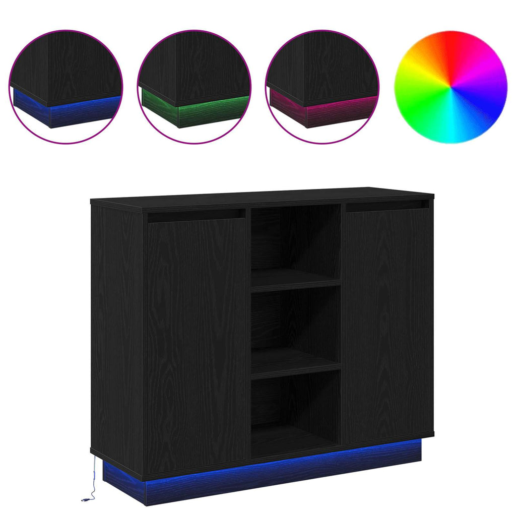 LED Sideboard Black Oak 90 x 32 x 75 cm Engineered Wood