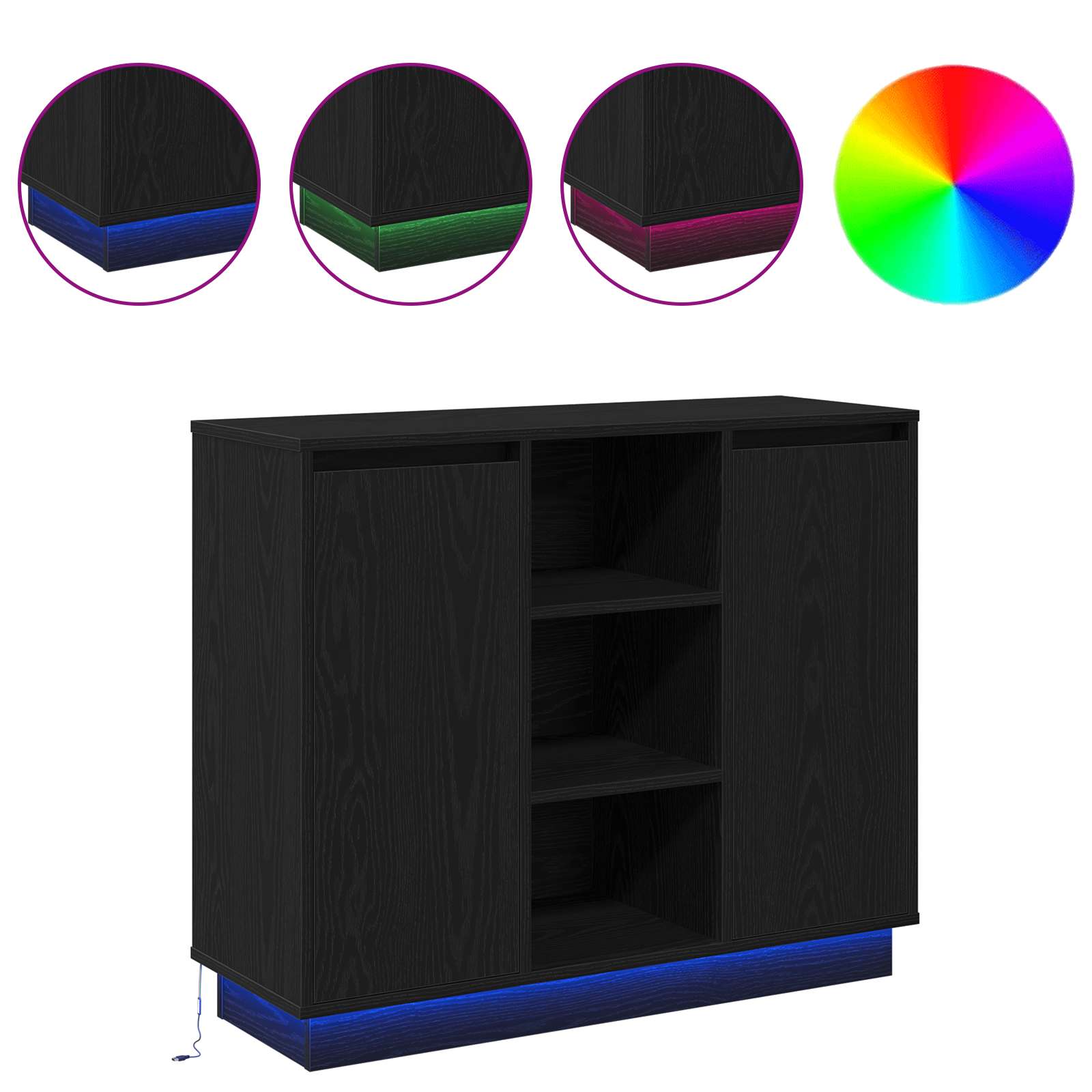 LED Sideboard Black Oak 90 x 32 x 75 cm Engineered Wood