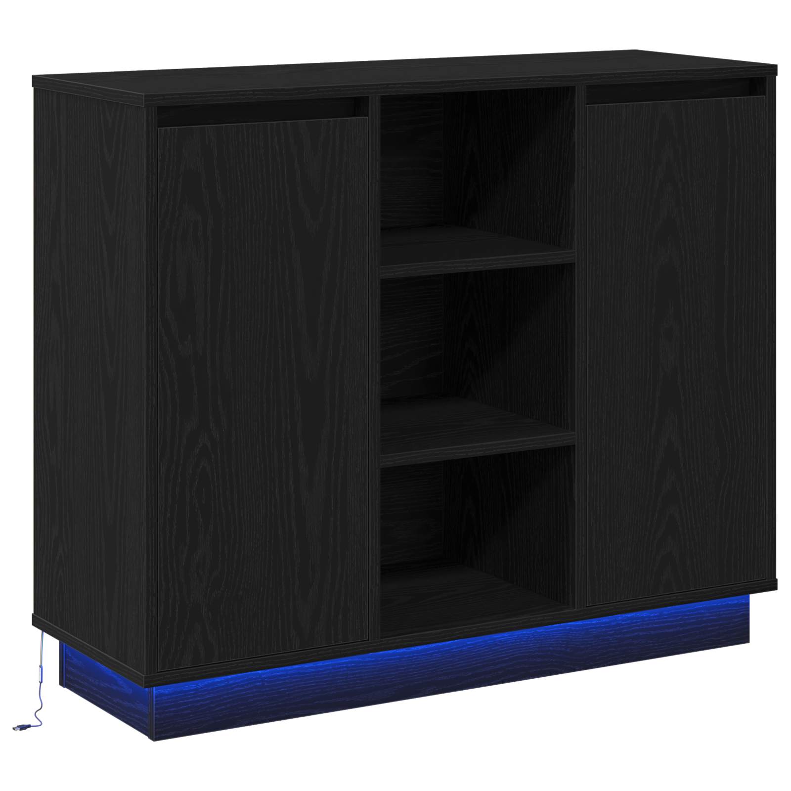 LED Sideboard Black Oak 90 x 32 x 75 cm Engineered Wood