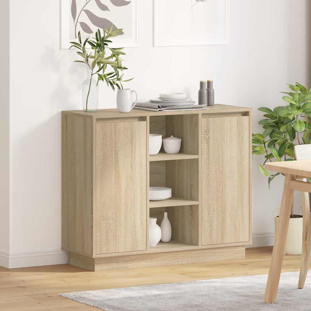 LED Sideboard Sonoma Oak 90 x 32 x 75 cm Engineered Wood