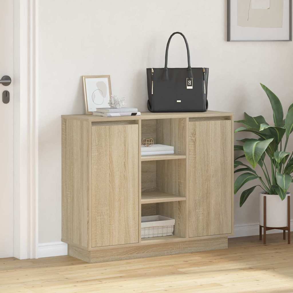 LED Sideboard Sonoma Oak 90 x 32 x 75 cm Engineered Wood