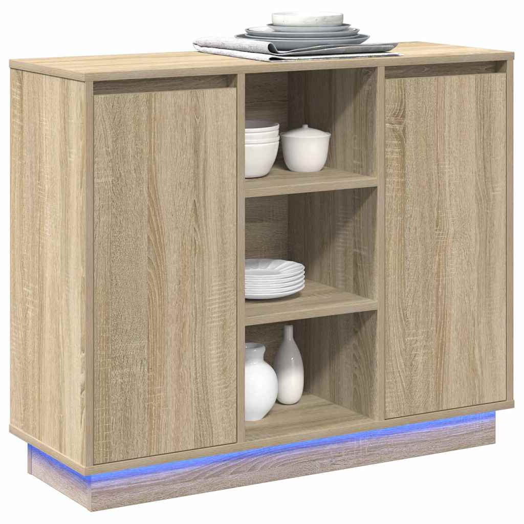 LED Sideboard Sonoma Oak 90 x 32 x 75 cm Engineered Wood