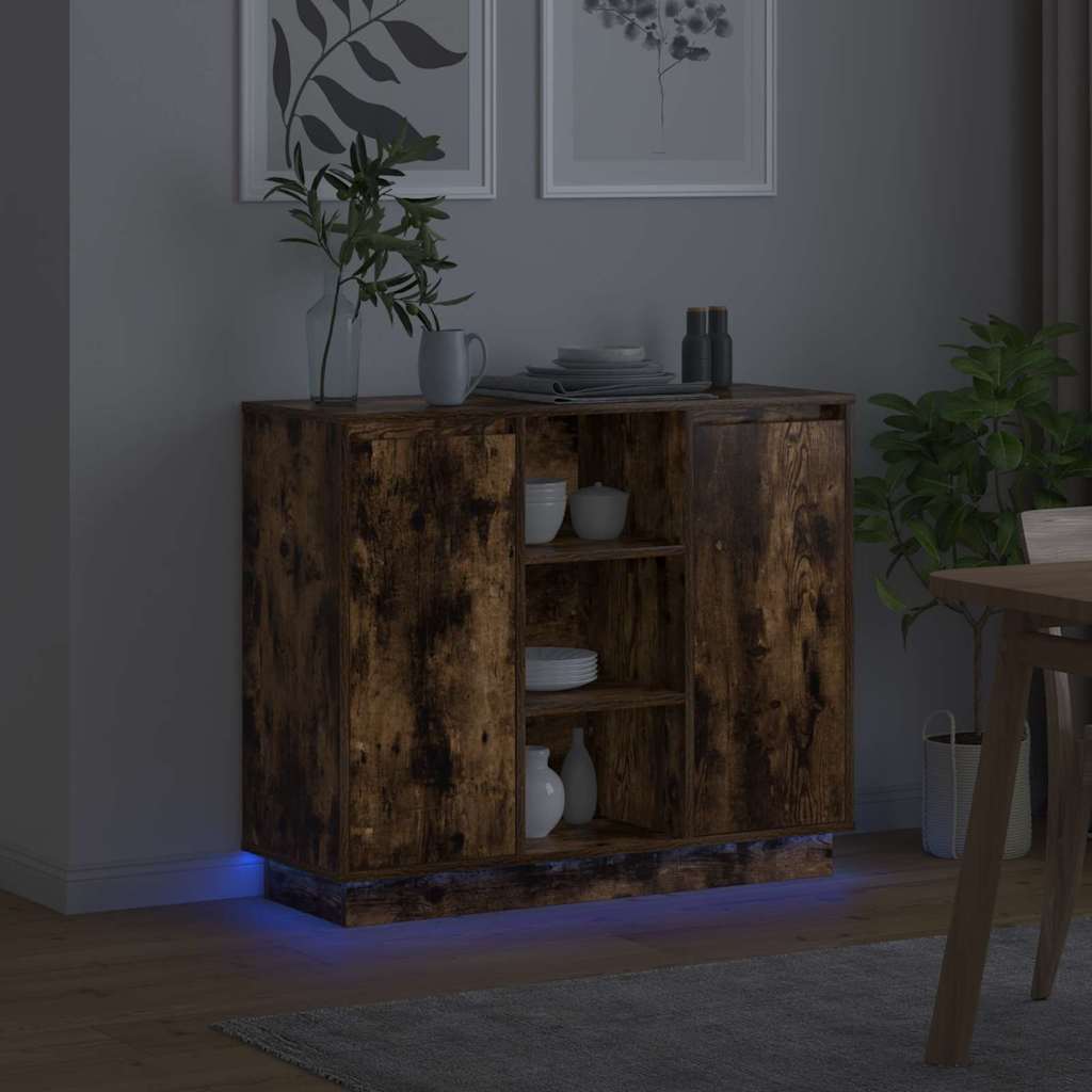 LED Sideboard Smoked Oak 90 x 32 x 75 cm Engineered Wood