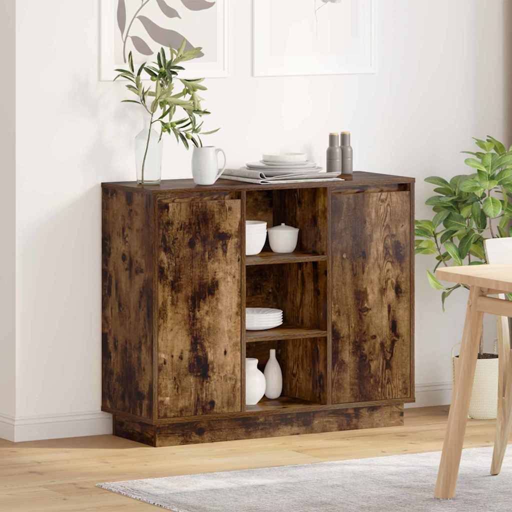 LED Sideboard Smoked Oak 90 x 32 x 75 cm Engineered Wood