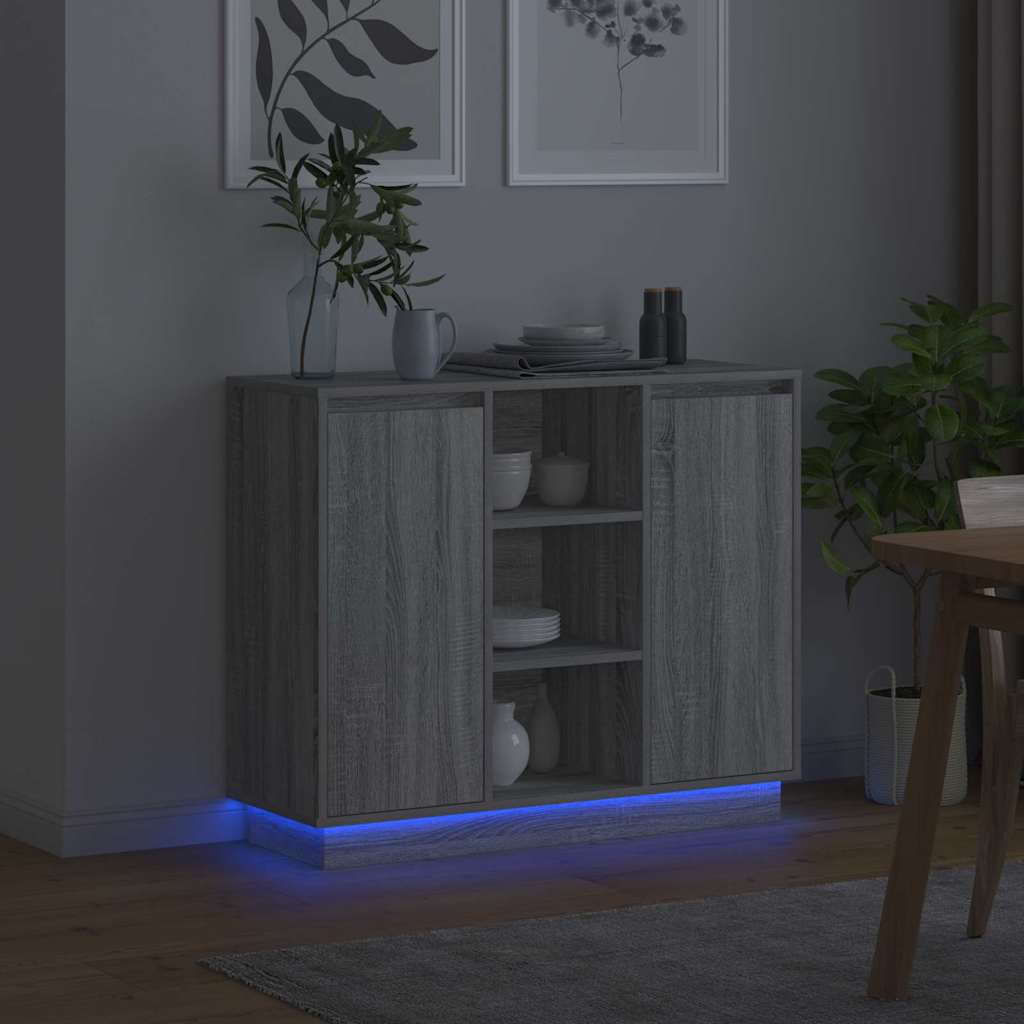 LED Sideboard Grey Sonoma 90 x 32 x 75 cm Engineered Wood