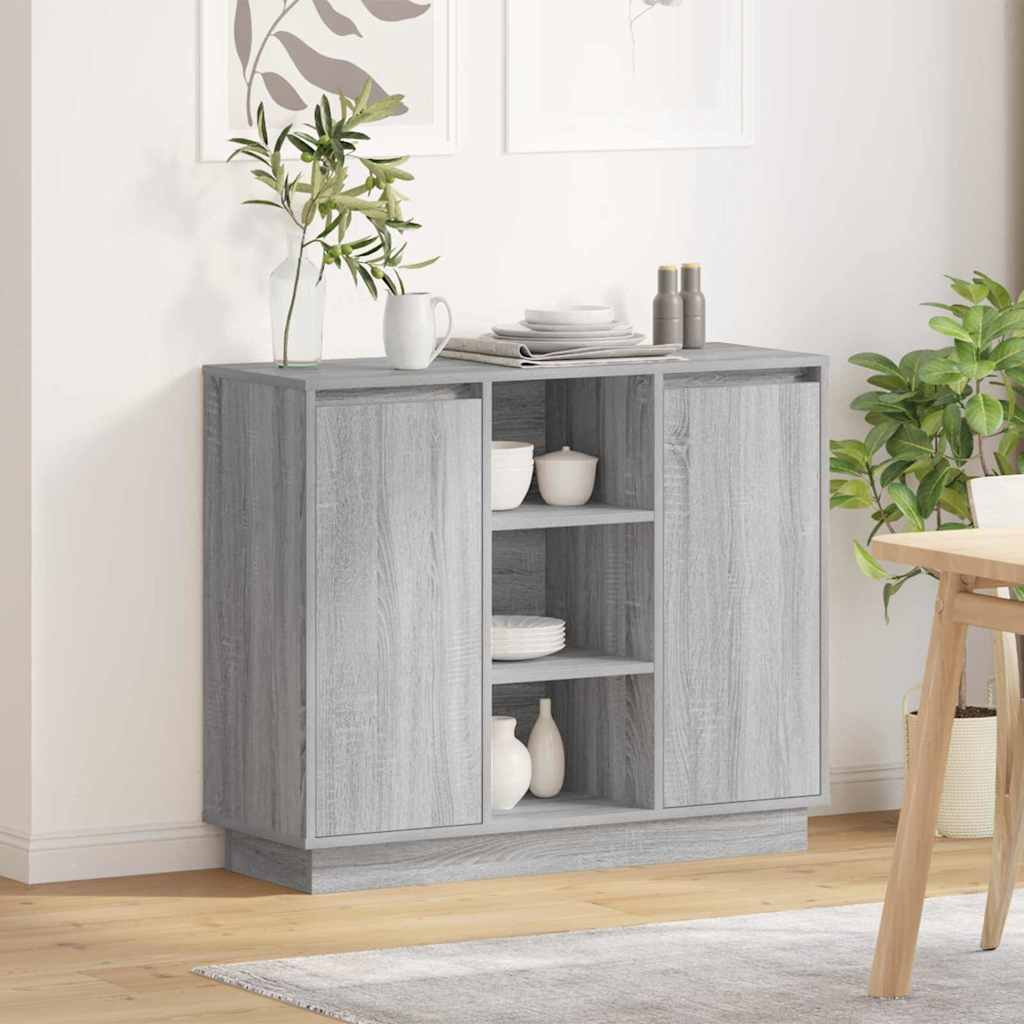 LED Sideboard Grey Sonoma 90 x 32 x 75 cm Engineered Wood