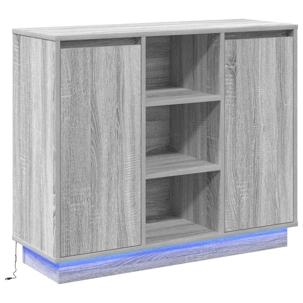 LED Sideboard Grey Sonoma 90 x 32 x 75 cm Engineered Wood
