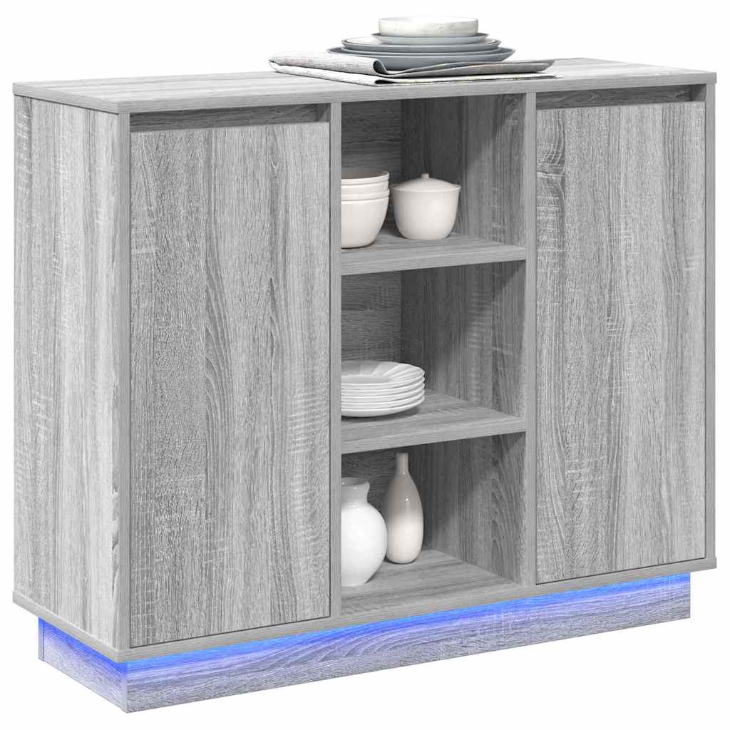 LED Sideboard Grey Sonoma 90 x 32 x 75 cm Engineered Wood