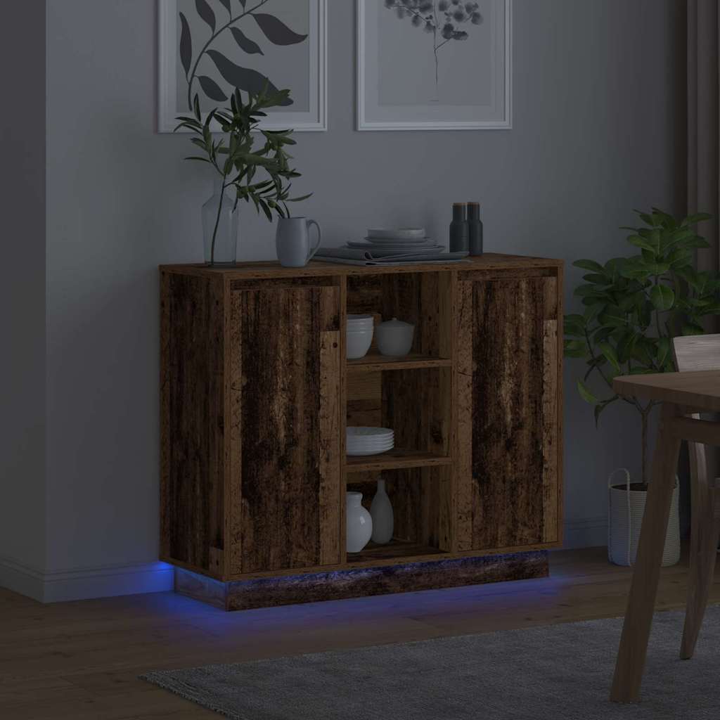 LED Sideboard Old Wood 90 x 32 x 75 cm Engineered Wood