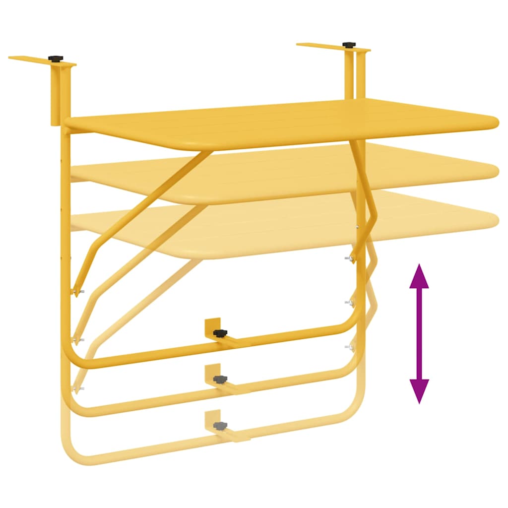 Hanging Balcony Table Folding Mustard 60 x 39 x 65 cm Steel