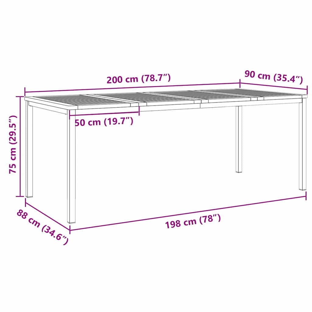 DiningTable Brown 200 x 90 x 75 cm Solid Acacia Wood