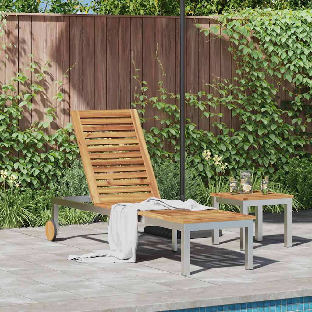Sun Lounger Oil Natural 205 x 53 x 100 cm Solid Acacia Wood