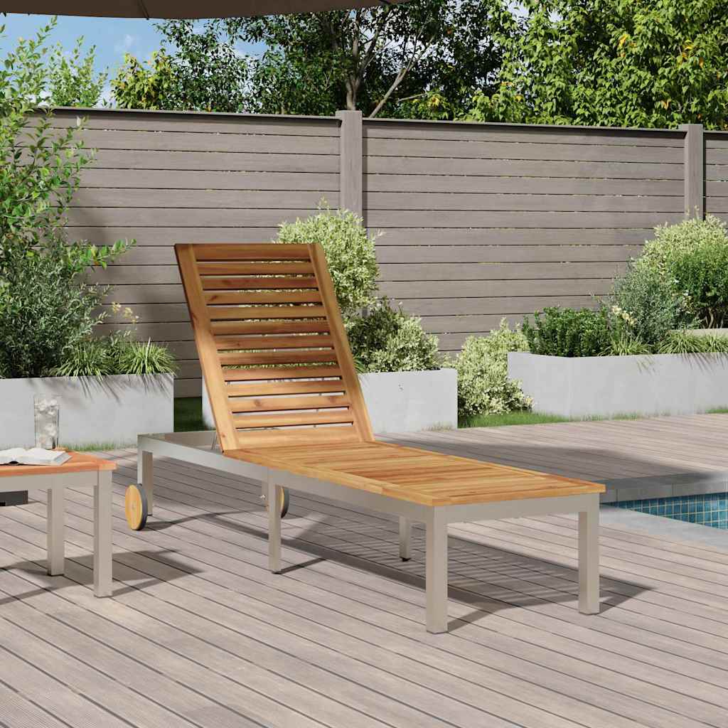 Sun Lounger Oil Natural 205 x 53 x 100 cm Solid Acacia Wood