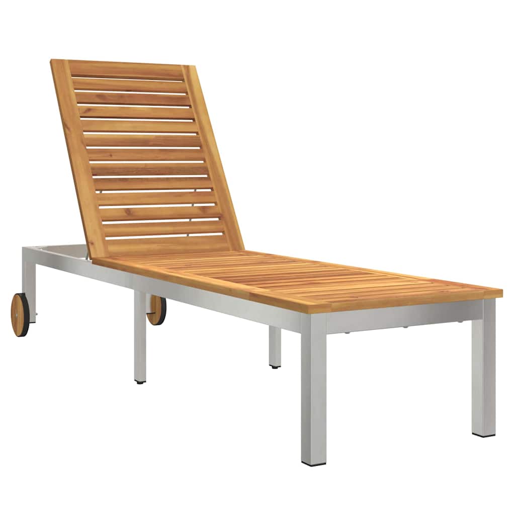 Sun Lounger Oil Natural 205 x 53 x 100 cm Solid Acacia Wood