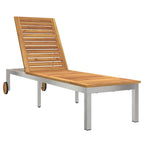 Sun Lounger Oil Natural 205 x 53 x 100 cm Solid Acacia Wood