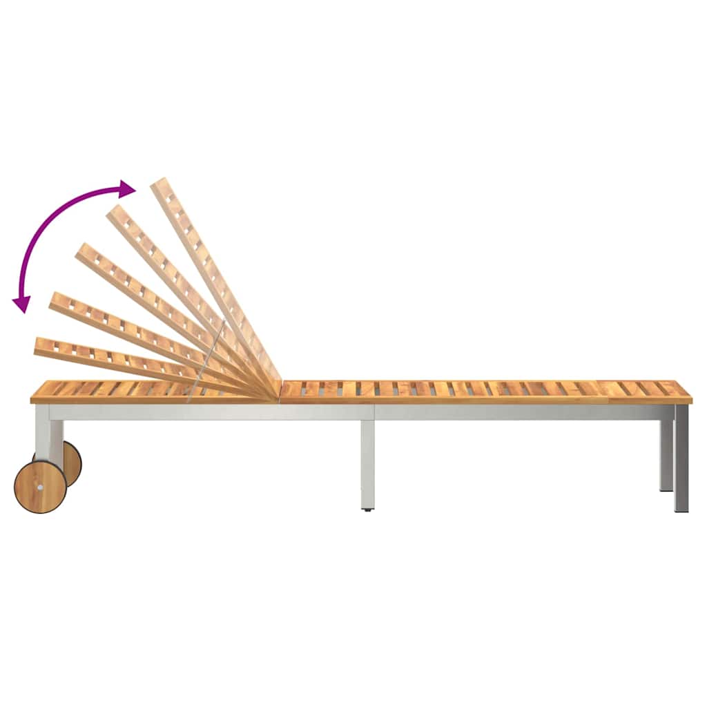 Sun Lounger Oil Natural 205 x 53 x 100 cm Solid Acacia Wood