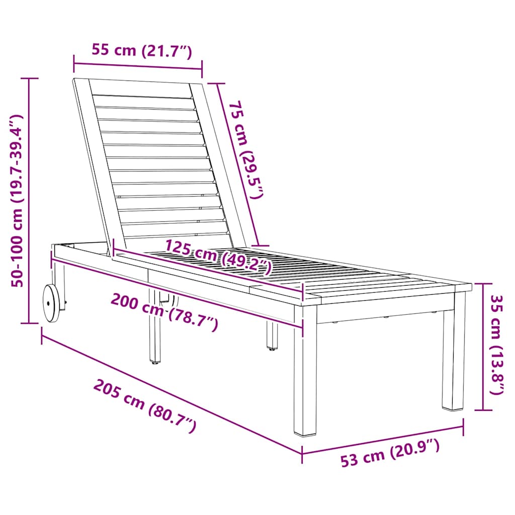 Sun Lounger Oil Natural 205 x 53 x 100 cm Solid Acacia Wood