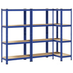 4-Layer Storage Shelves 3 pcs Blue Steel&Engineered Wood