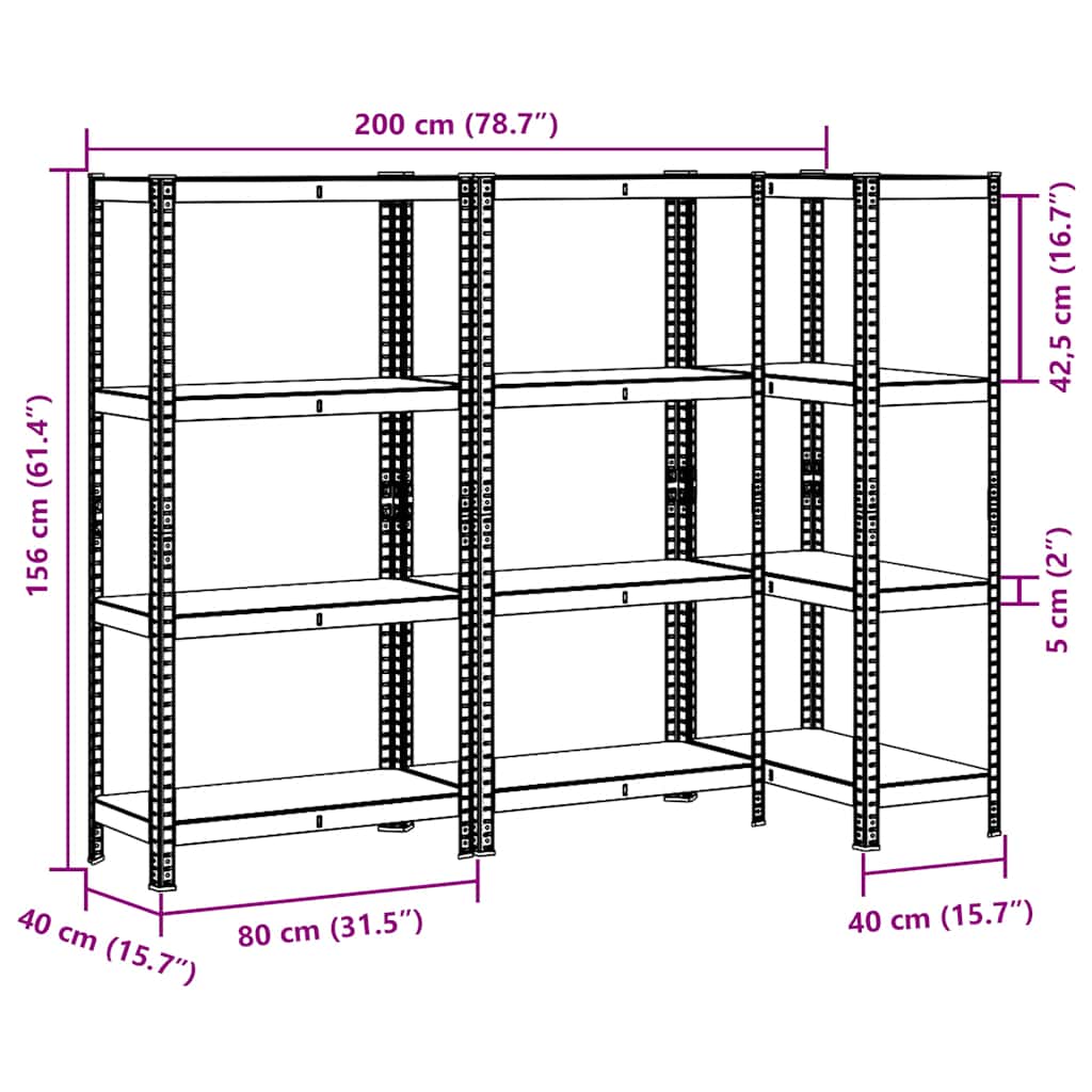 4-Layer Storage Shelves 3 pcs Blue Steel&Engineered Wood