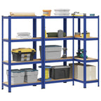 4-Layer Storage Shelves 3 pcs Blue Steel&Engineered Wood