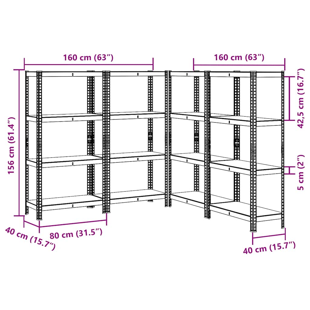 4-Layer Storage Shelves 4 Pcs Steel&Engineered Wood
