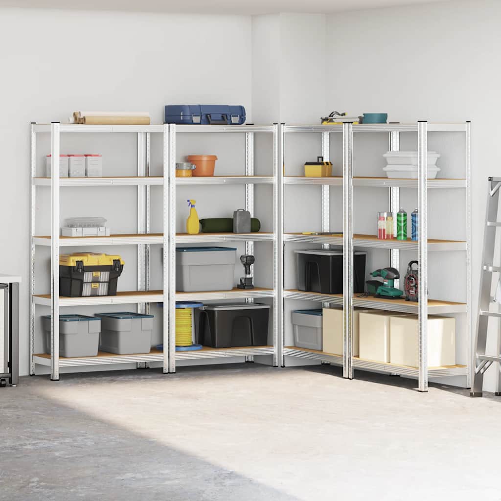 5-Layer Storage Shelves 4 pcs Silver Steel&Engineered Wood