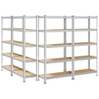 5-Layer Storage Shelves 4 pcs Silver Steel&Engineered Wood