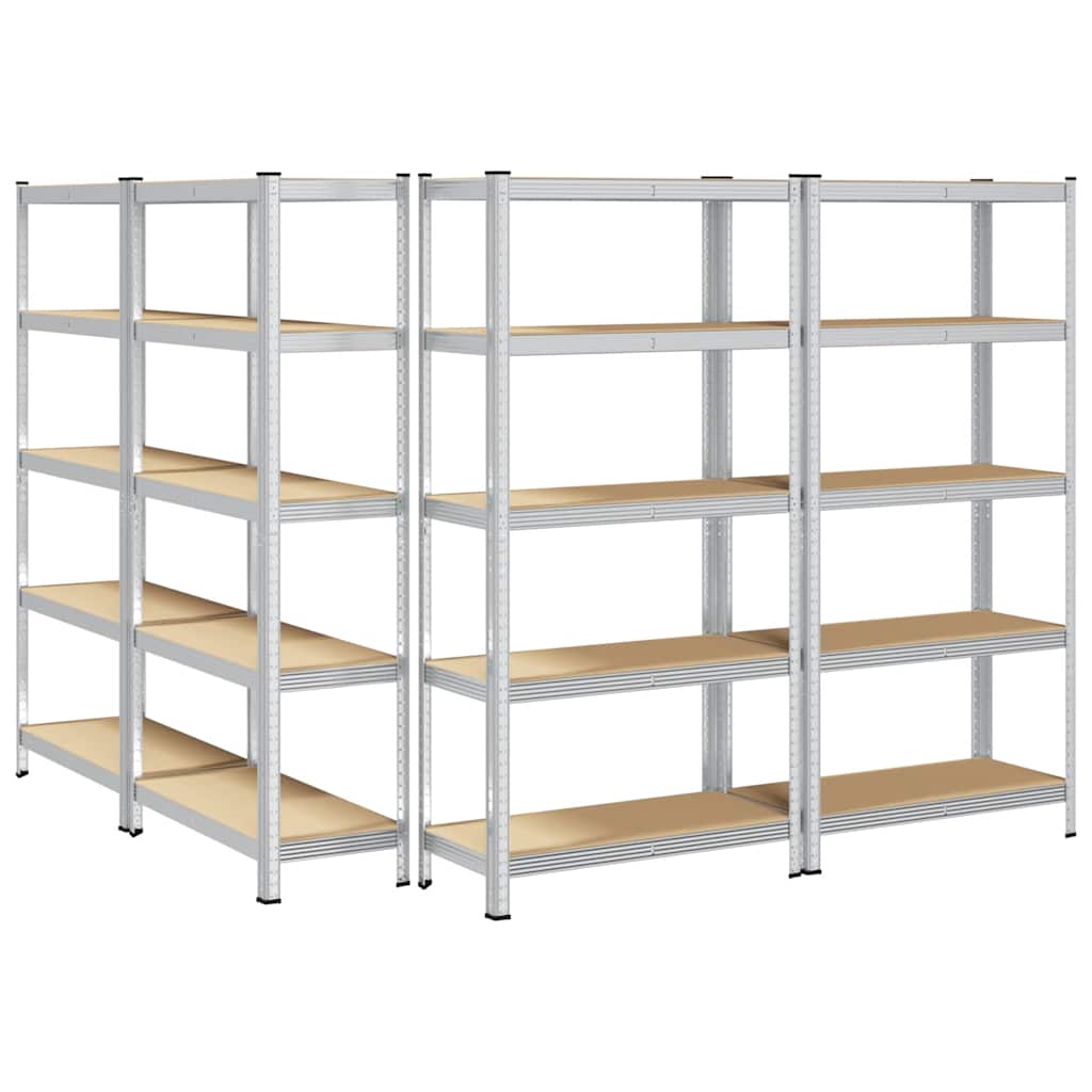5-Layer Storage Shelves 4 pcs Silver Steel&Engineered Wood
