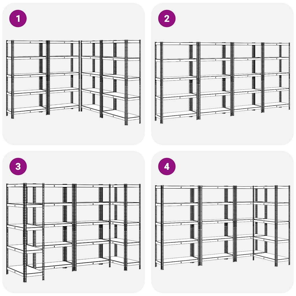 5-Layer Storage Shelves 4 pcs Silver Steel&Engineered Wood