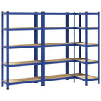 5-Layer Storage Shelves 3 pcs Blue Steel&Engineered Wood
