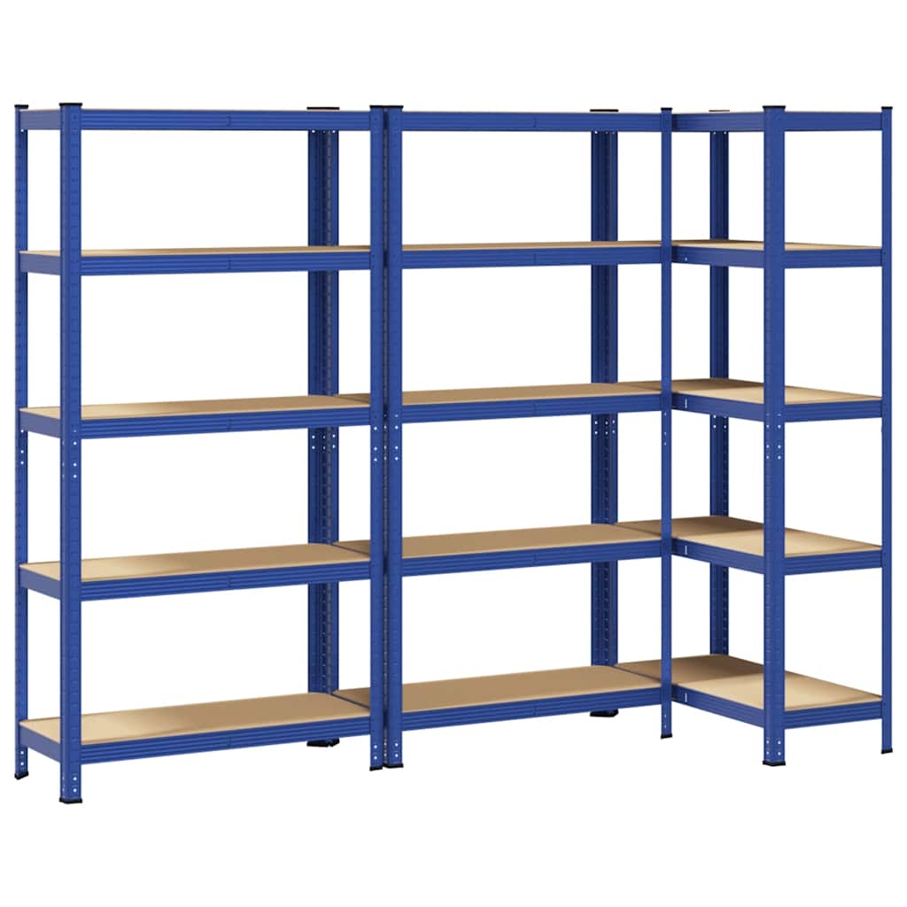 5-Layer Storage Shelves 3 pcs Blue Steel&Engineered Wood