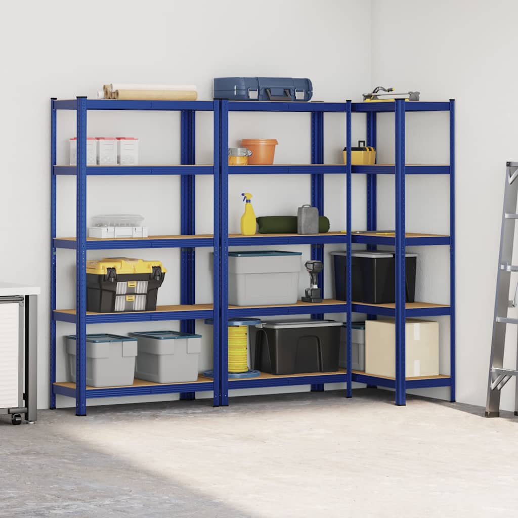5-Layer Storage Shelves 3 pcs Blue Steel&Engineered Wood